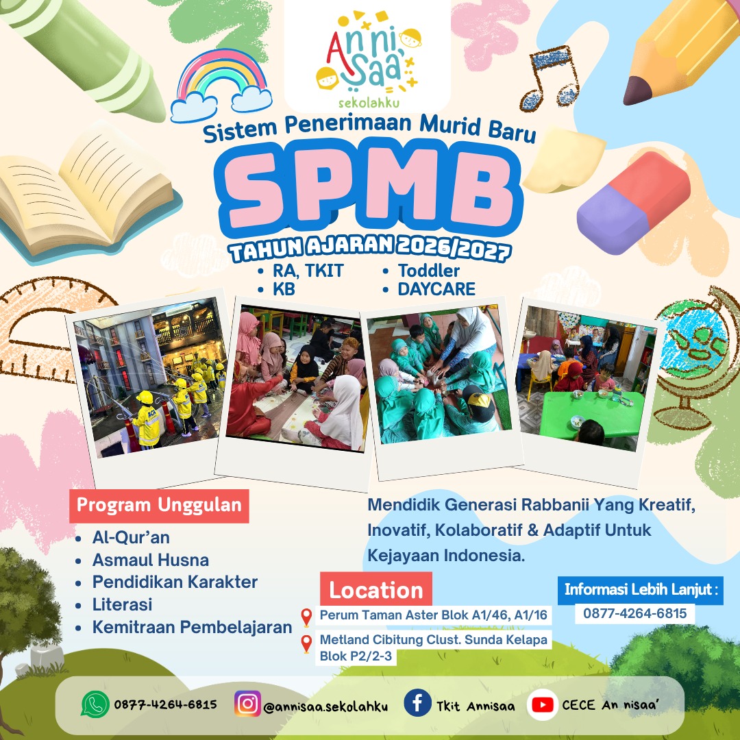 Poster SPMB - Sistem Penerimaan Murid Baru An Nisaa' Sekolahku Tahun Ajaran 2026/2027
